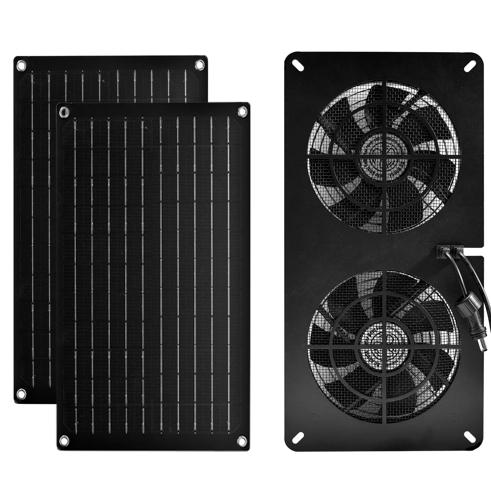 DC HOUSE 20W solar panel and fan ready for simple wall or roof mounting.