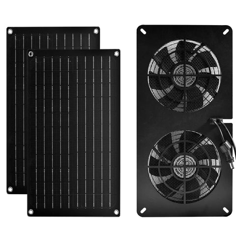 DC HOUSE 20W solar panel and fan ready for simple wall or roof mounting.