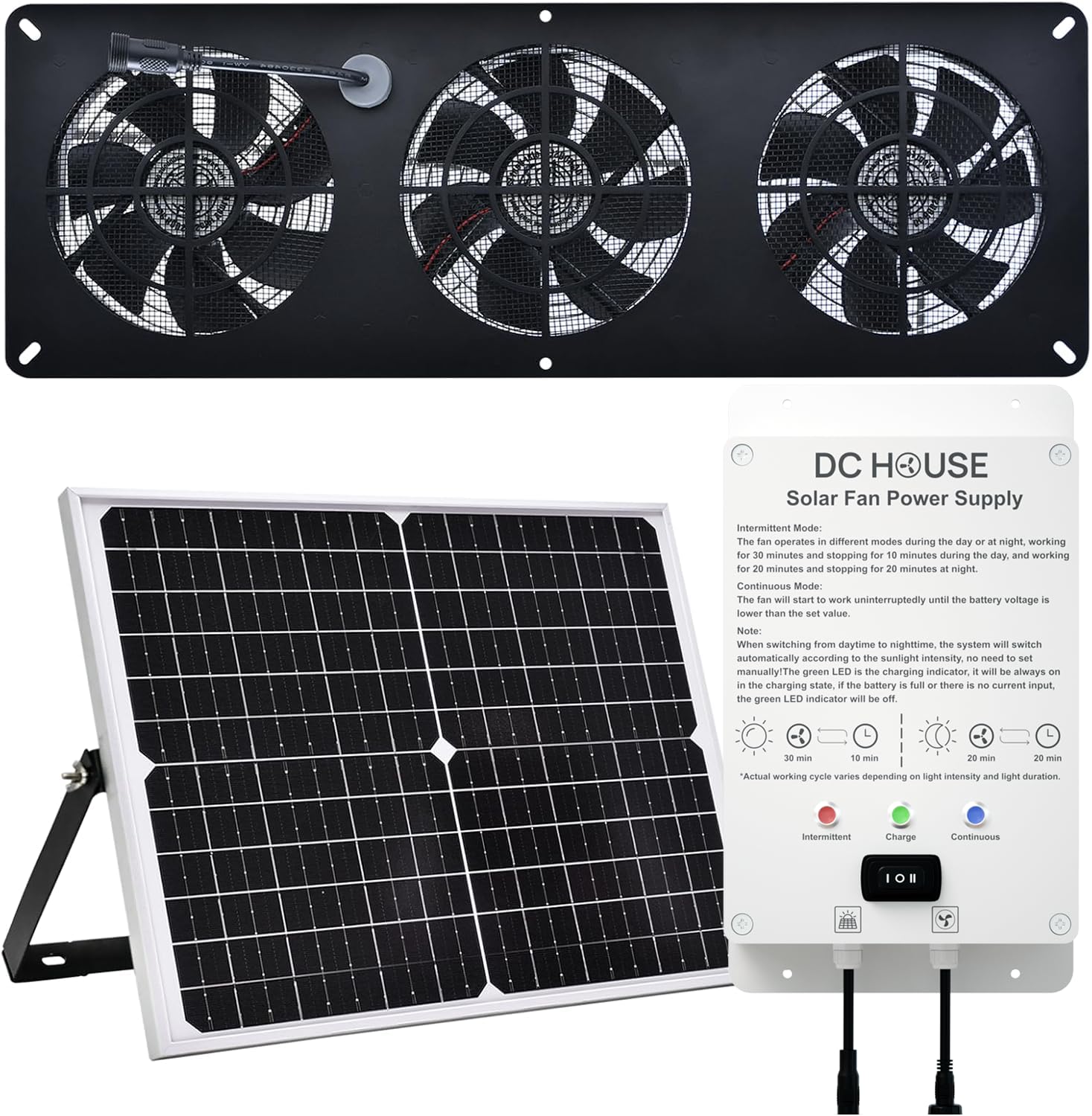 DC HOUSE 25W solar exhaust fan kit front view for efficient ventilation.