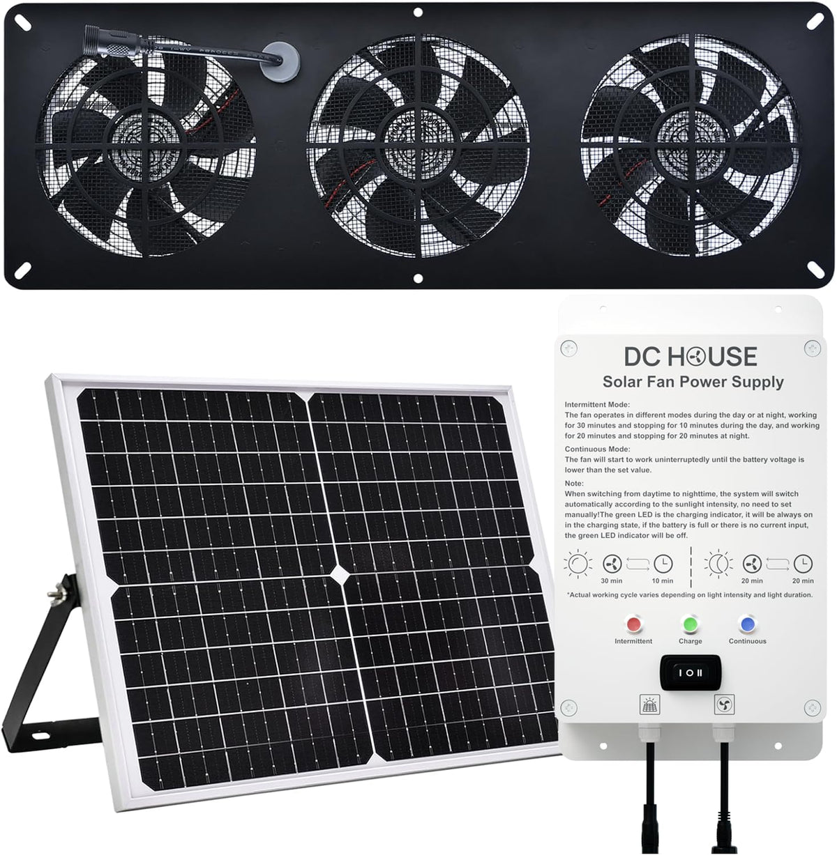 DC HOUSE 25W solar exhaust fan kit front view for efficient ventilation.