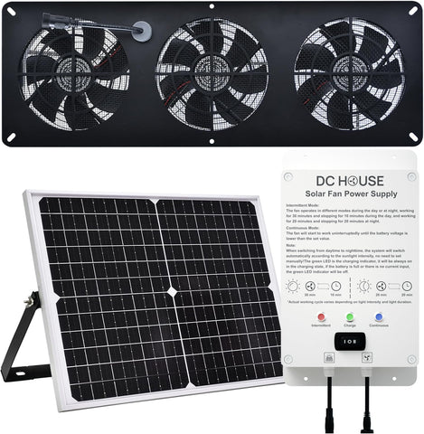 DC HOUSE 25W solar exhaust fan kit front view for efficient ventilation.