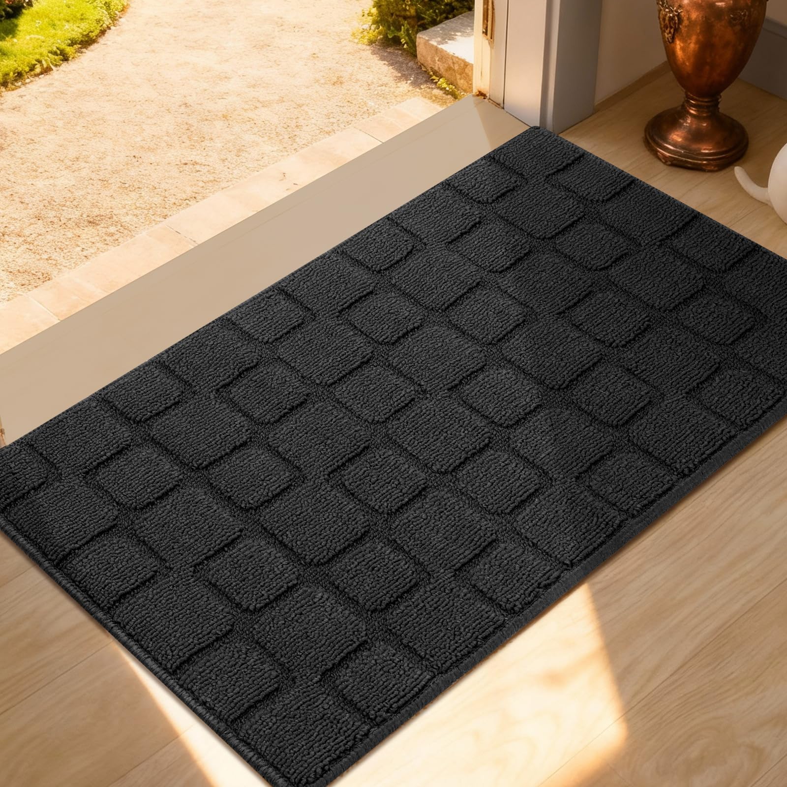 Dcerzxzci front door mat entrance traps dirt and moisture effectively