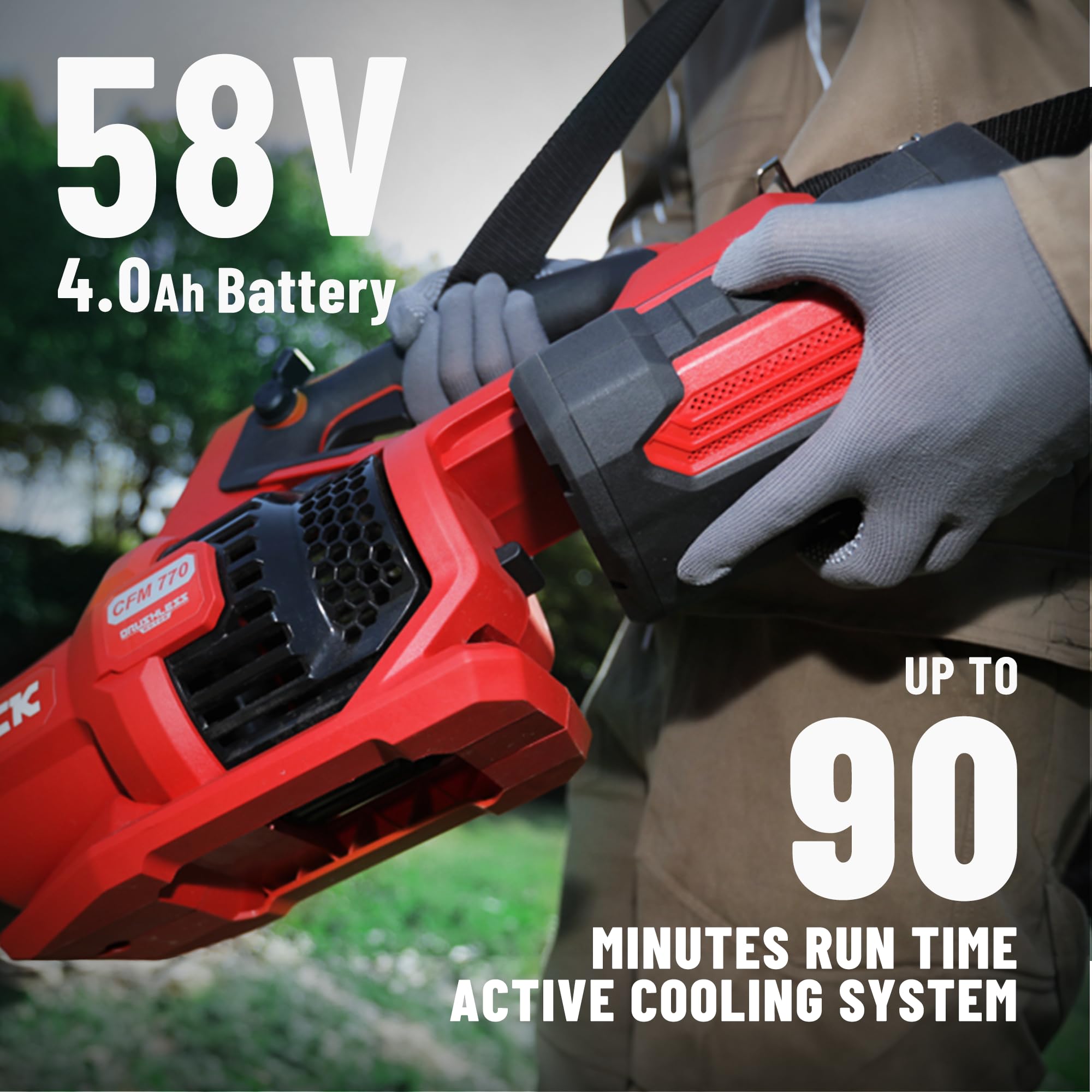 DCK58V leaf blower body profile shows compact design for easy storage.