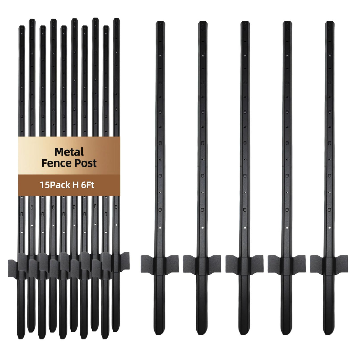 DCLFIRMX 15-pack 6ft metal fence post angle view for sturdy garden boundary support