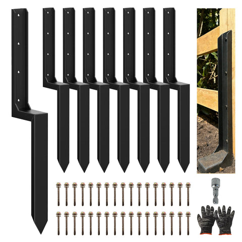 DCLFIRMX fence post repair brackets stabilize a loose post in a yard fence.