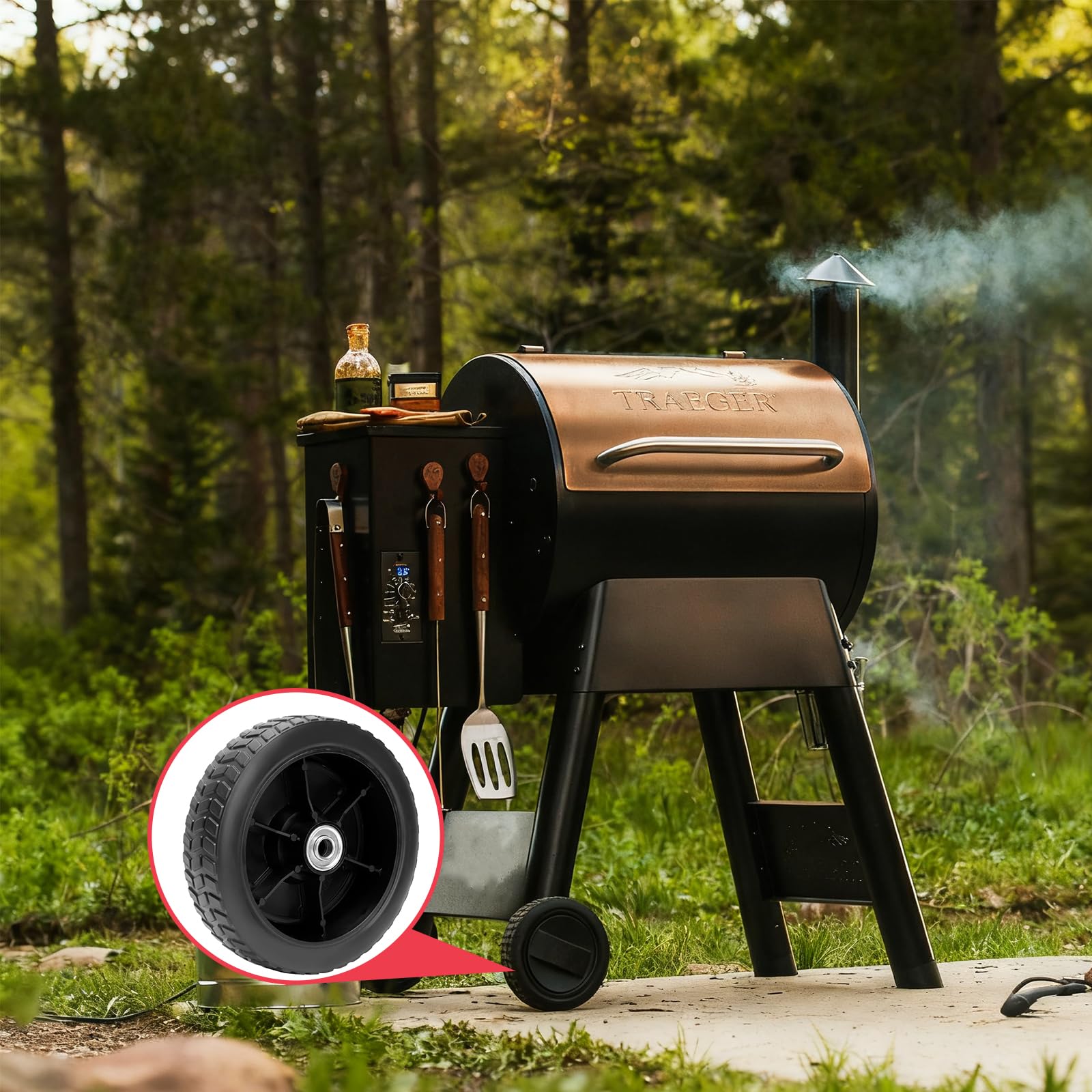 DcYourHome All-weather smoker wheel designed for long-lasting outdoor grilling.