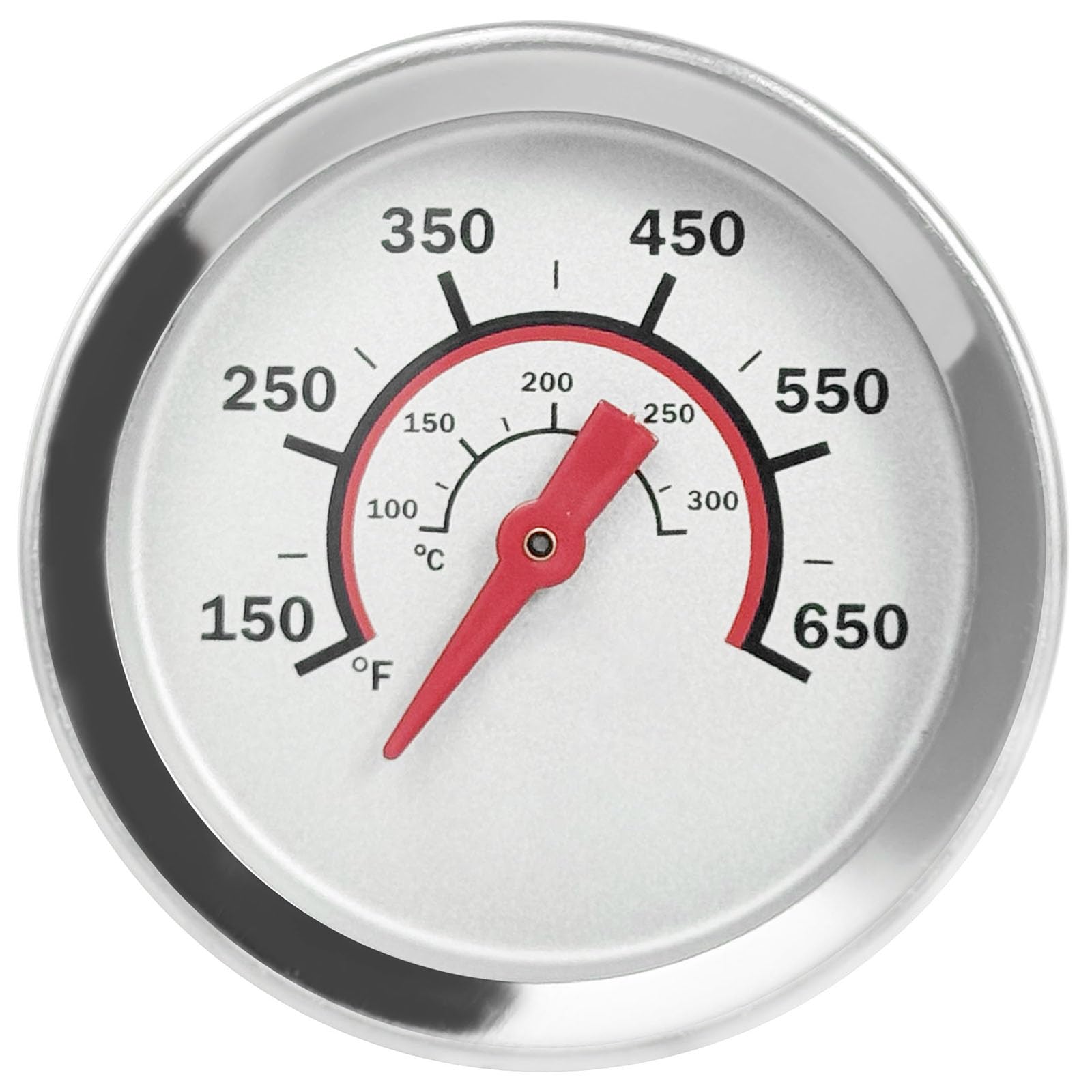 DcYourHome lid temperature gauge on Char-Broil grill with clear readings.