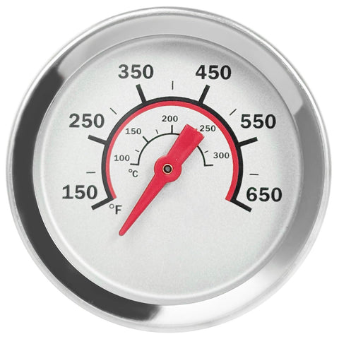 DcYourHome lid temperature gauge on Char-Broil grill with clear readings.