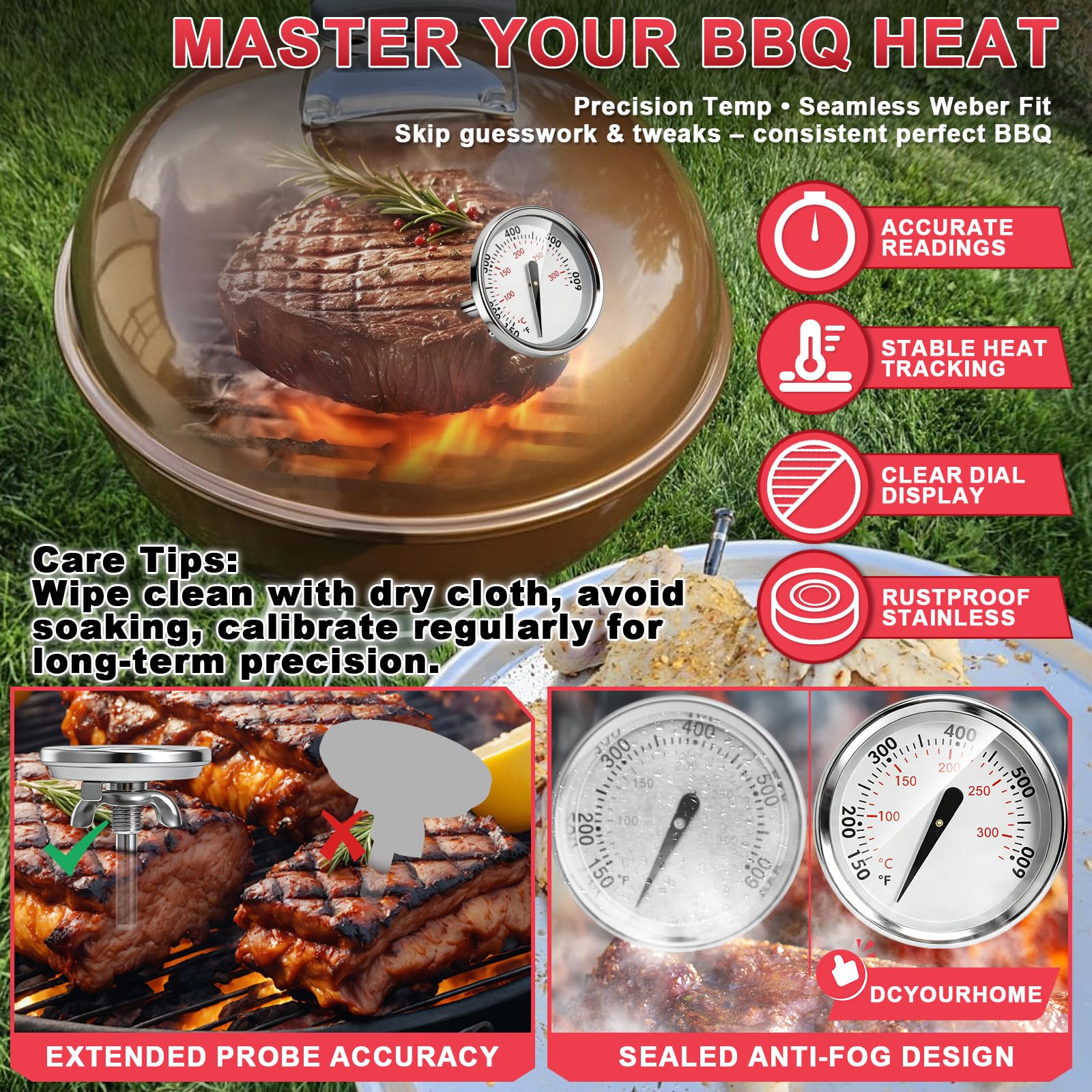 DcYourHome stainless steel probe delivers quick, accurate sensing during grilling.