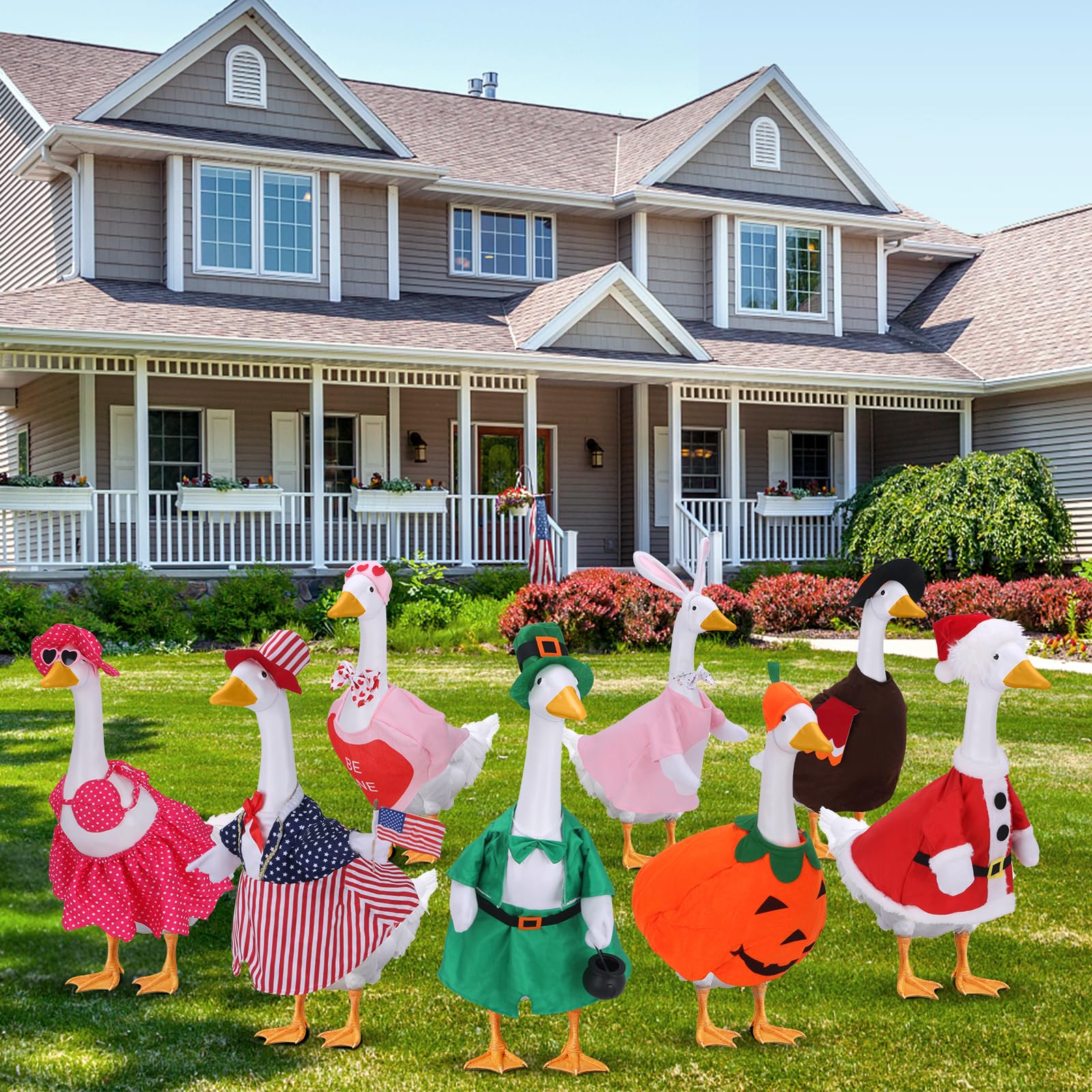 Ddeetodu gift-ready goose outfits ideal for garden lovers and neighbors.