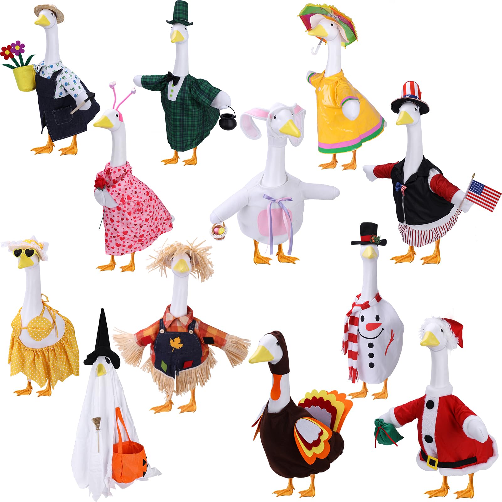 Ddeetodu 12 pack porch goose outfits enhance yard decor with playful seasonal charm