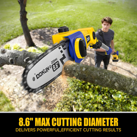 DDKUN 8.6-inch steel chain cutting through a branch with efficiency.