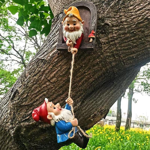 DDLUZQual garden gnome hugger adds personality to borders fences and trees
