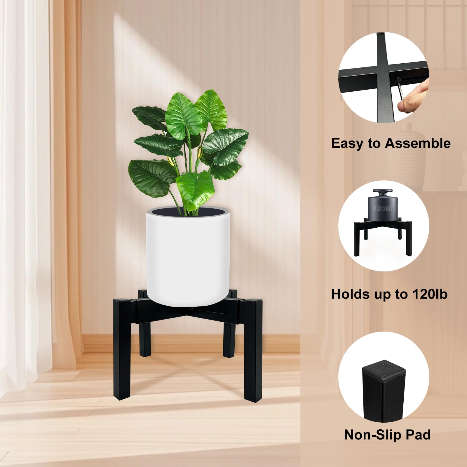 Rubber feet protect floors while keeping the stand steady and secure.