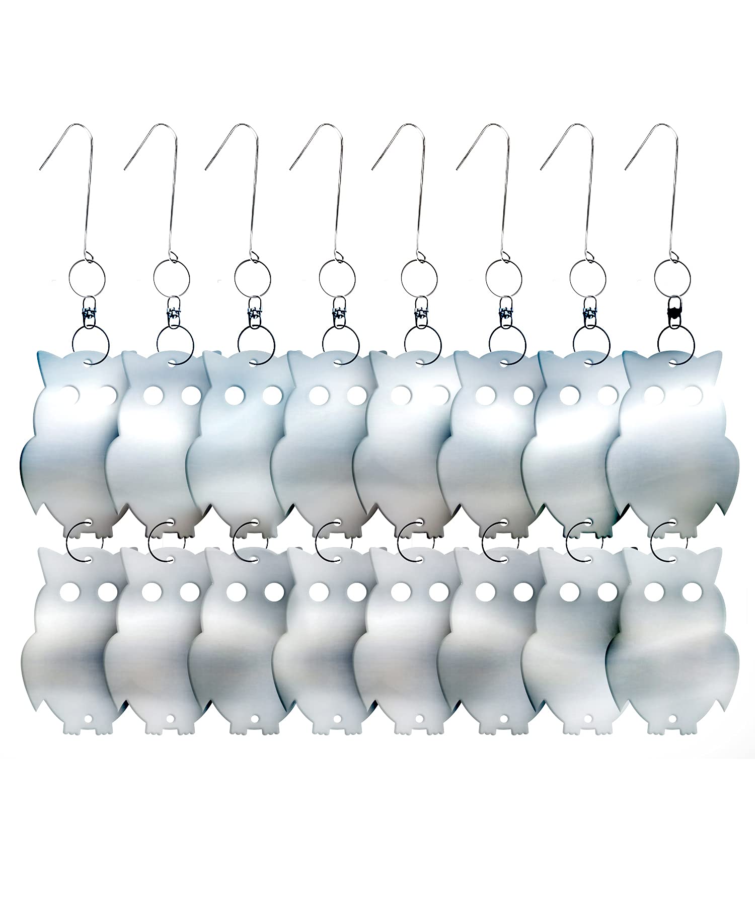 De-Bird acrylic reflective owl decoy shines in sunlight to deter birds from patios.