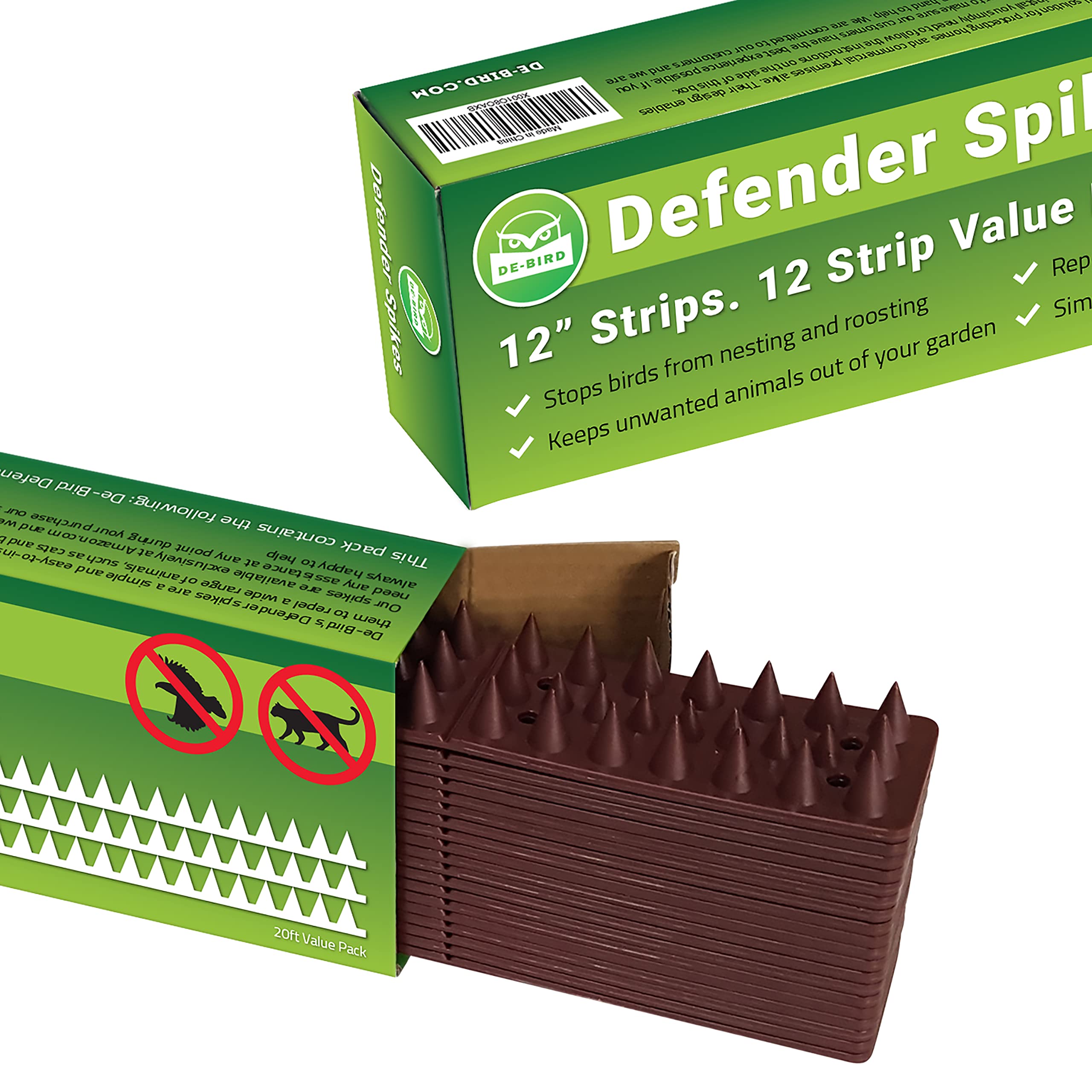 De-Bird outdoor spikes protect garden edges and entryways.