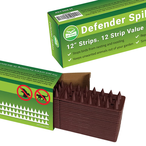 De-Bird outdoor spikes protect garden edges and entryways.