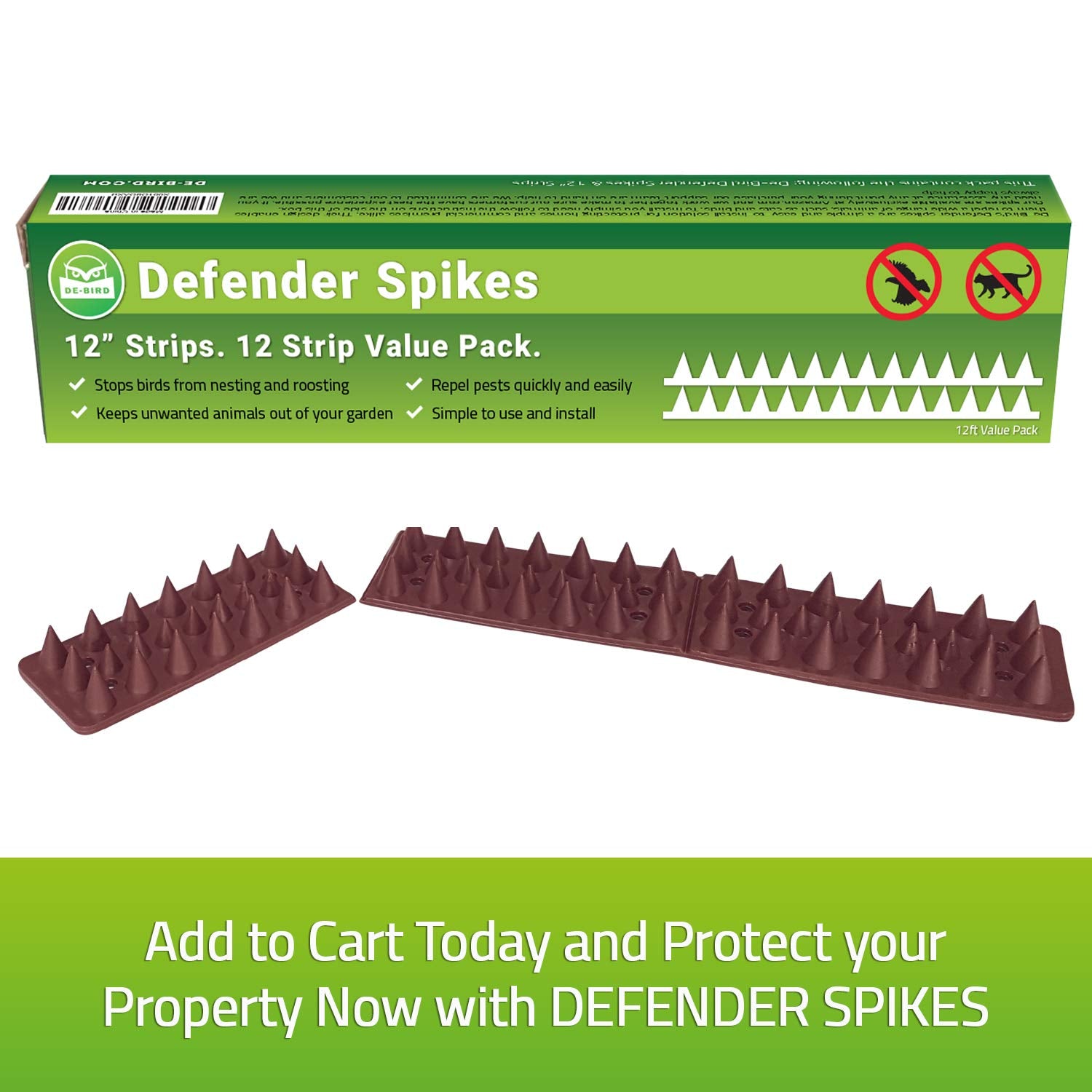De-Bird bird spikes provide discreet outdoor animal deterrence.