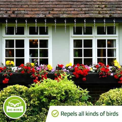 De-Bird reflective silver rods in garden create visual deterrence for birds.