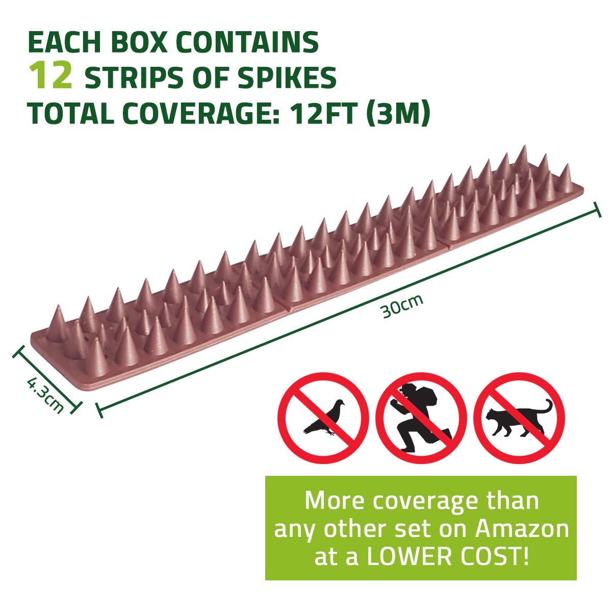 De-Bird woodpecker-color spikes blend with exterior while deterring pests.