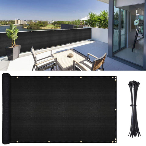 DearHouse balcony privacy screen cover—3.5ft by 16.5ft—blocks visibility.
