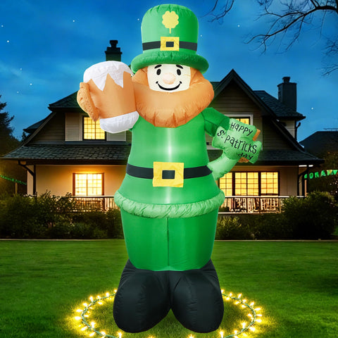 DearSun 8ft Leprechaun inflatable with LED lights for eye-catching outdoor decor.