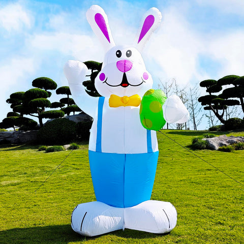 DearSun Easter inflatable bunny holding an egg with LED lights brightens your yard at night.