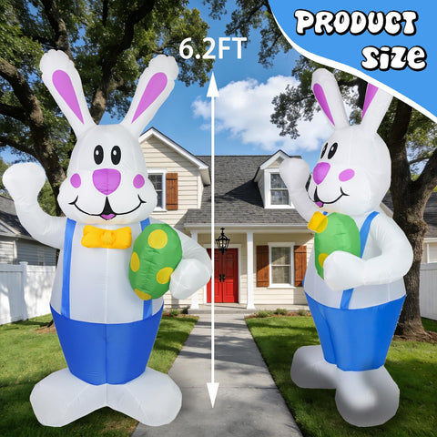 DearSun giant bunny inflatable adds festive curb appeal for outdoor events with LED lighting.