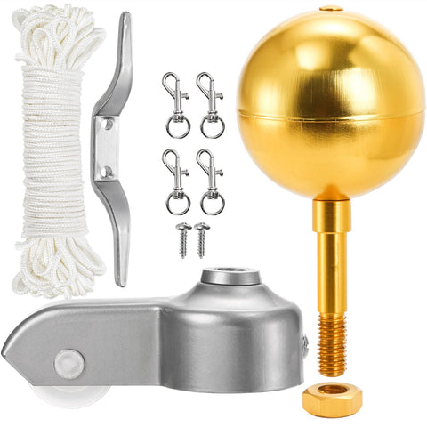 DEAYOU 3-inch gold ball topper on a flag pole, weatherproof elegance.