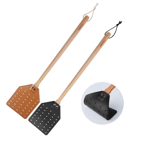 DEBETOOL leather fly swatter with long handle for precise indoor hits