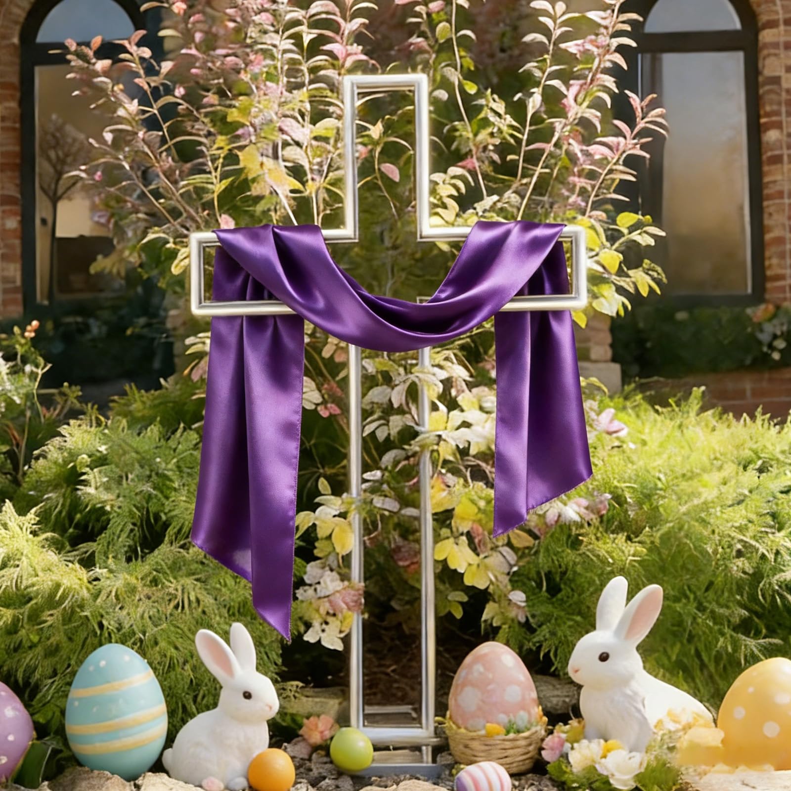 Deborg easter-cross with ground stake supports stable outdoor setup.