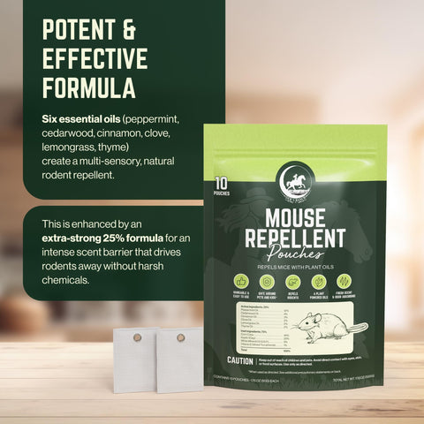 Deb's Ranch 25% essential oil formula pouch deters rodents with botanical scent