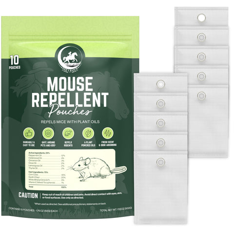 Deb's Ranch cinnamon peppermint pouch hangs in a car to deter mice