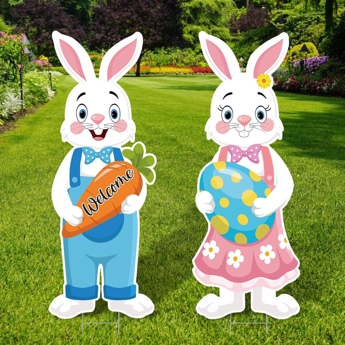 DECEED Easter Bunny yard sign 32.28x12.4 inches for eye-catching outdoor decor.