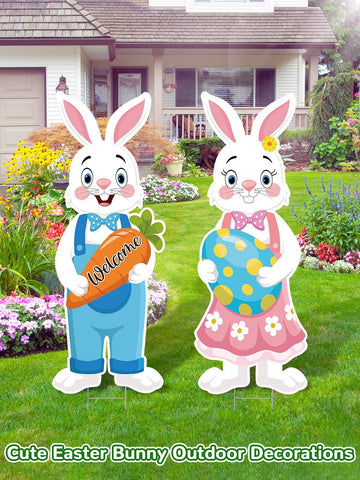 DECEED Bunny yard sign with stakes enables quick outdoor setup.