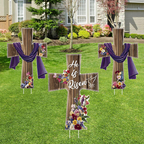 DECEED Easter yard sign with cross and floral motif for outdoor decor