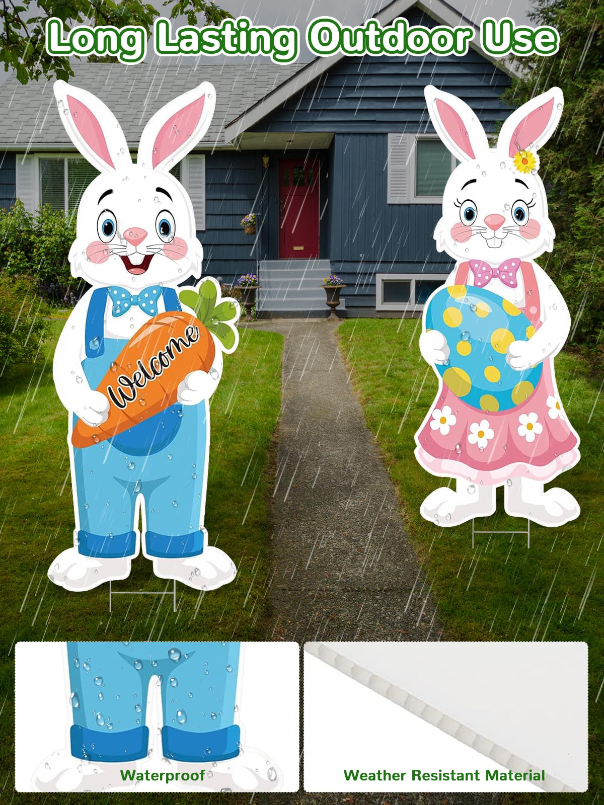 DECEED waterproof yard decoration endures rain for lasting Easter ambience.