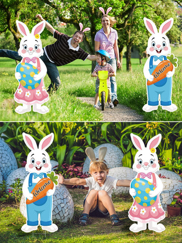 DECEED weather-resistant bunny sign stands up to seasonal use outdoors.