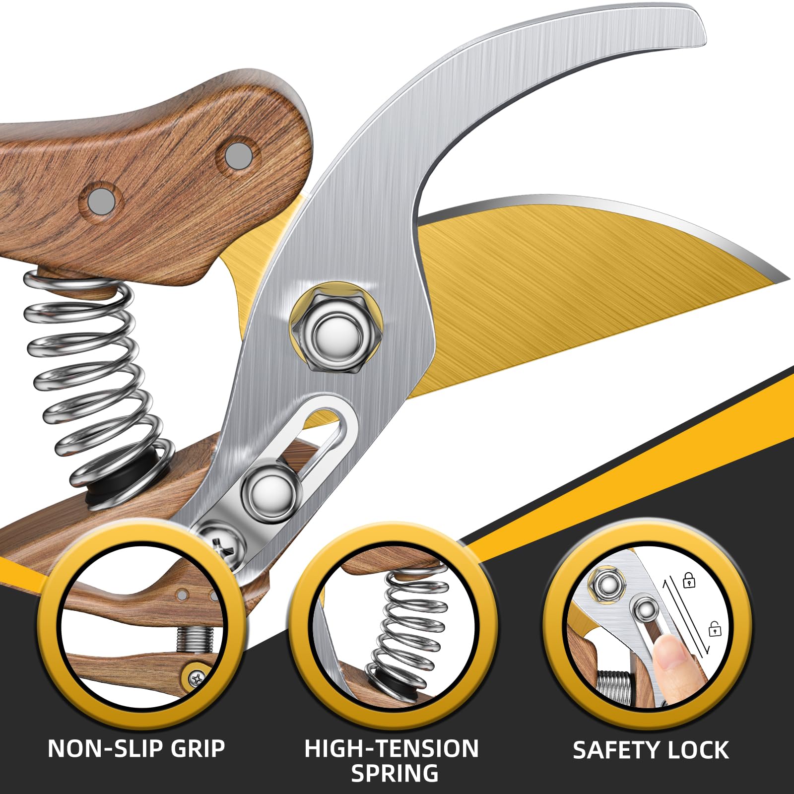 Decerk SK5 steel pruner blade delivers precise cuts on roses and shrubs.