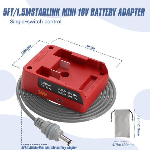 Off-grid setup with Starlink Mini powered by M18 battery for camping.