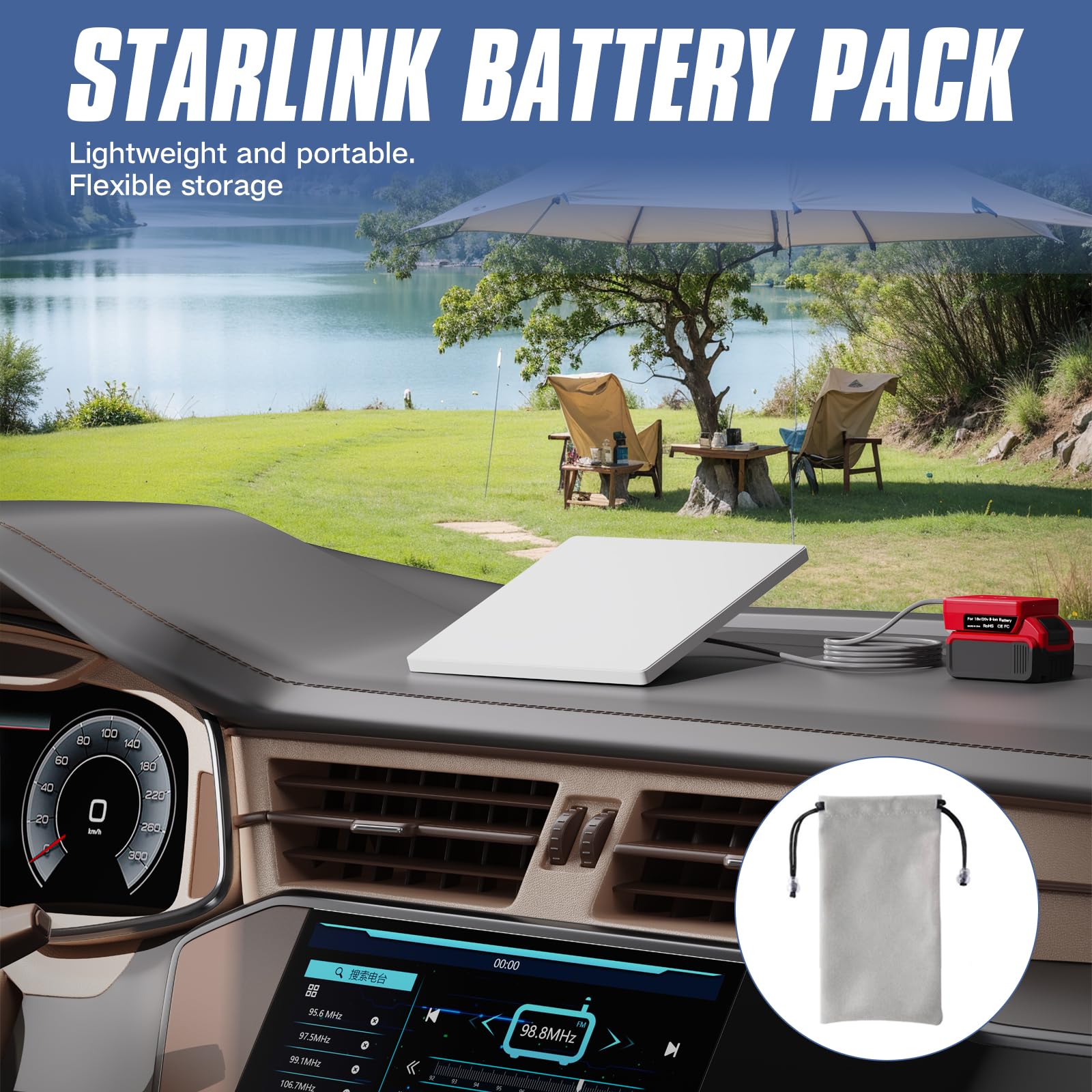 Deckit Starlink Mini Battery Adapter securely locks onto Milwaukee 18V batteries.