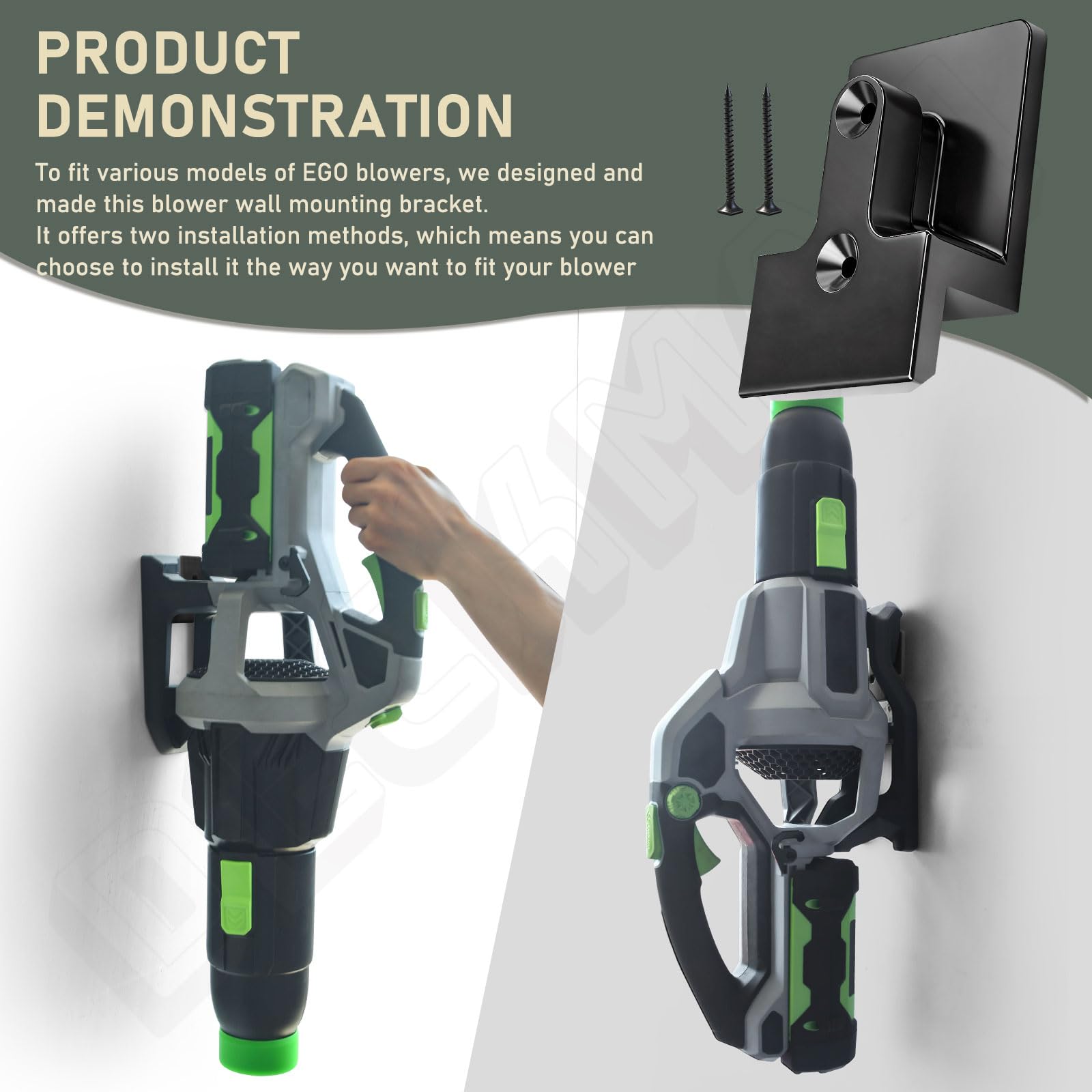 DECKMAN Ego 54V battery wall holder stores batteries safely on the wall.