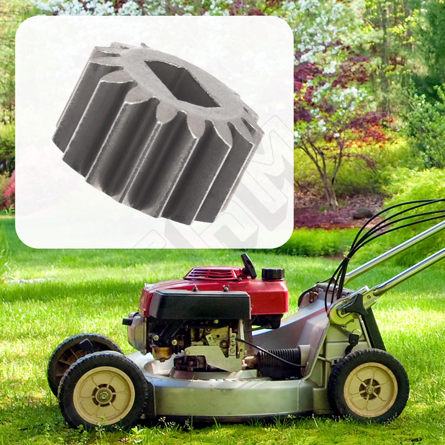 Deckman pinion gear 110-9417 assembly view; demonstrates alignment with drive shaft.
