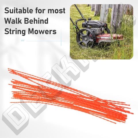 DECKMAN trimmer line demonstrates universal compatibility with major walk-behind mowers.