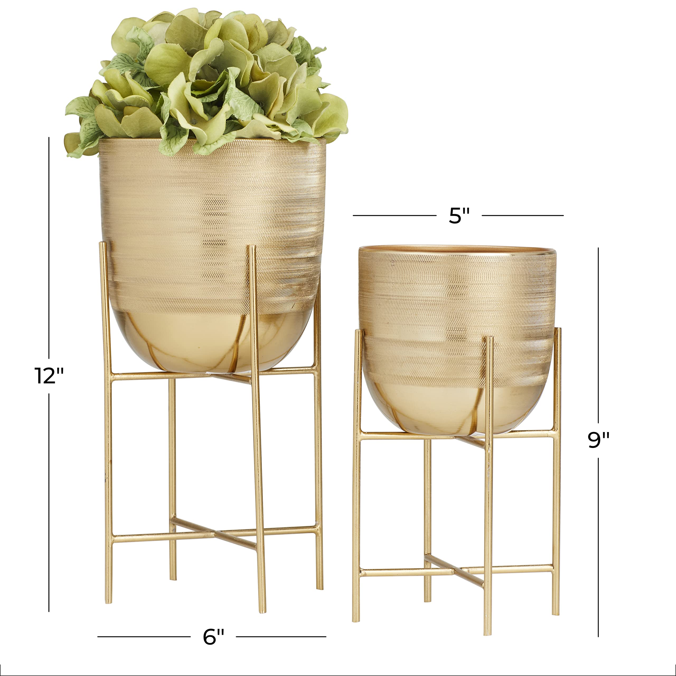 Compact Deco 79 gold planter shown indoors for small spaces.