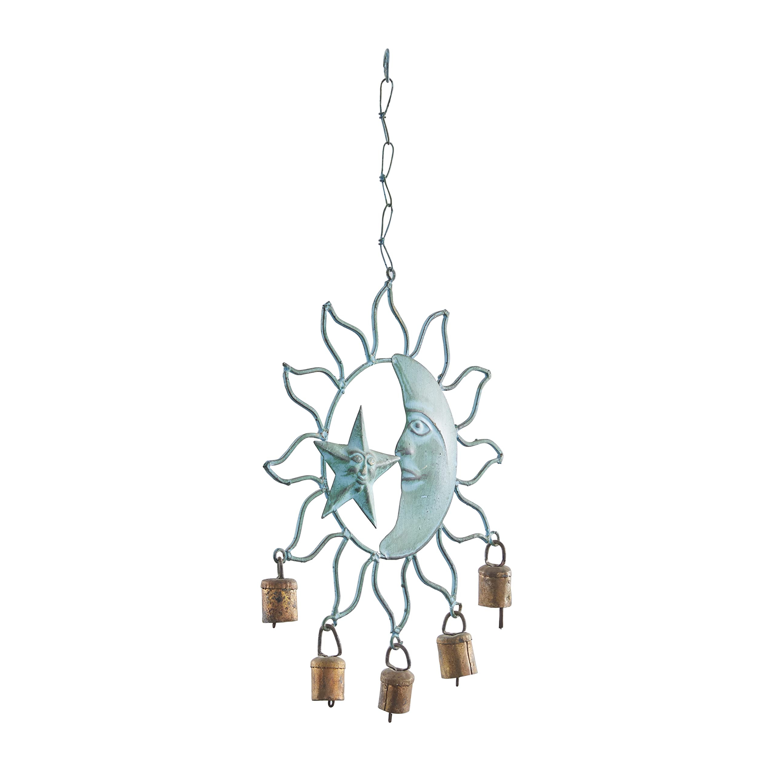Deco 79 teal windchime designed for porch or patio ambiance.