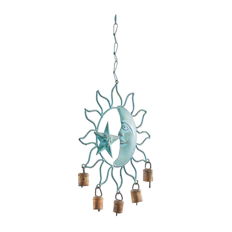 Deco 79 teal windchime designed for porch or patio ambiance.
