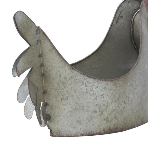 Deco 79 rooster planter angled view, rust-inspired accents for garden decor