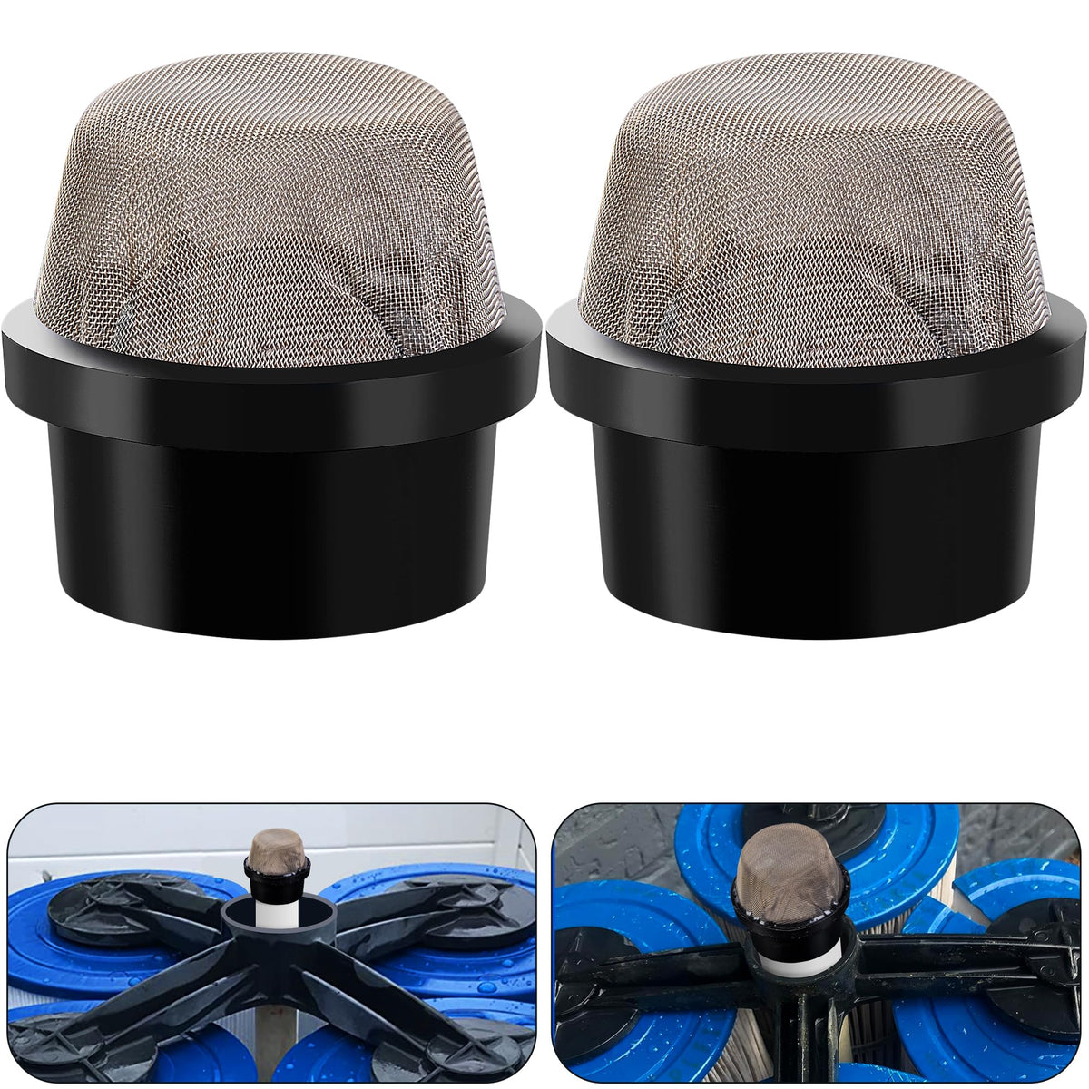 DECOHS 190106Z air bleeder cap front view with stainless steel filter mesh for pools