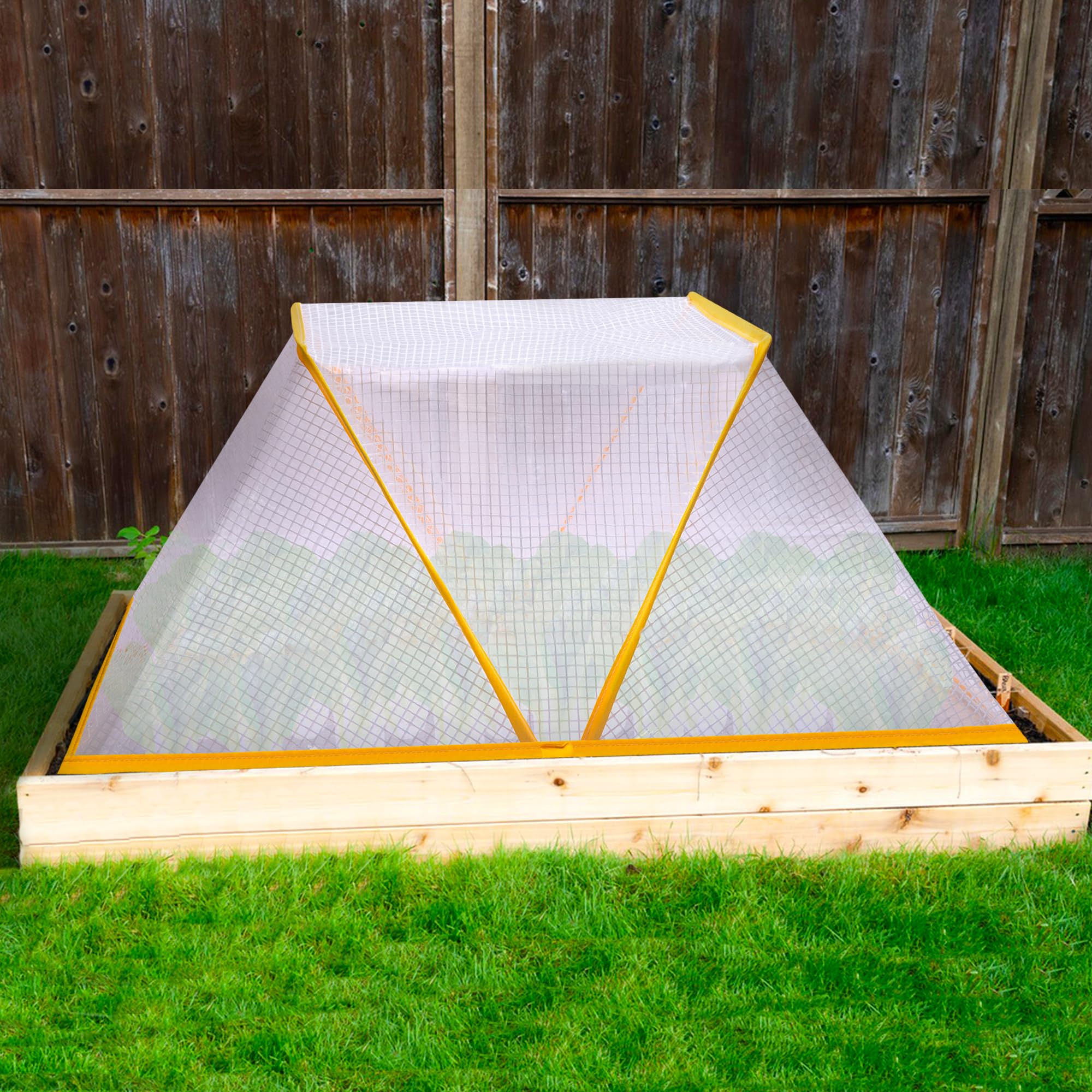 DECOHS animal-proof cover guards vegetables from pests while maintaining visibility.